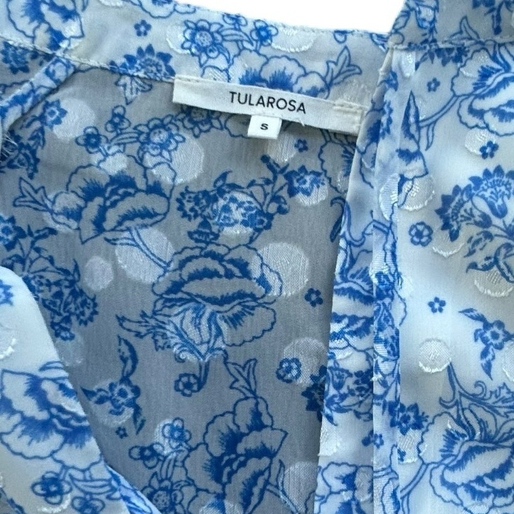 Tularosa Serafina Floral White Blue Long Sleeve Romantic Mini Dress‎ Size Small - Picture 7 of 12